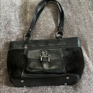 Montana West Black Leather/Pony Fur Tote Bag